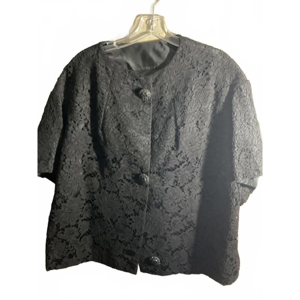 Elegant Black Lace Bolero Jacket with Beautiful Jeweled Buttons Large/XLarge - Picture 2 of 14